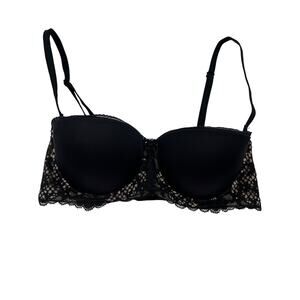 Adore Me Bra Lace Push Up Balconette Padded Underwire Convertible Black 32C